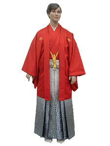 【レンタル】No.2497-No.358 Lilianne 赤羽織 青龍刺繍 黒銀糸袴 卒業式 成人式 男性用 紋服セット レンタル【店頭受取対応商品】バーゲン