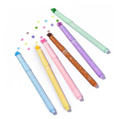 29日は全品4つで3%引★ペン先がスタンプのマーカーペン6色セット。押せば模様、引けば線 セット スタンプ ペン 蛍光ペン かわいい おしゃれ カラーペン 水性 2way