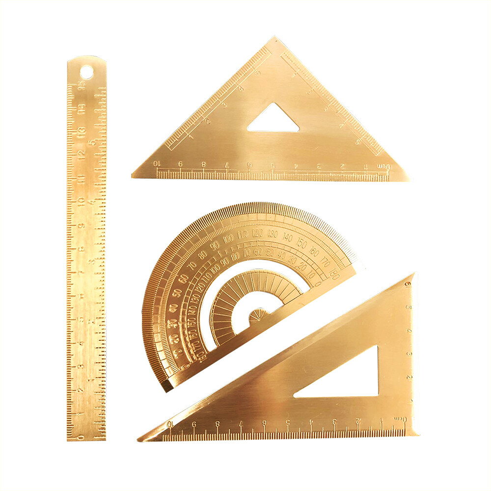 6%OFFクーポン★幾何学的な美しさと圧倒的な存在感。真鍮の金属定規セット。飾っておくだけでもいい。 三角定規 分度器 三角定規 金属 メタル ずっしり