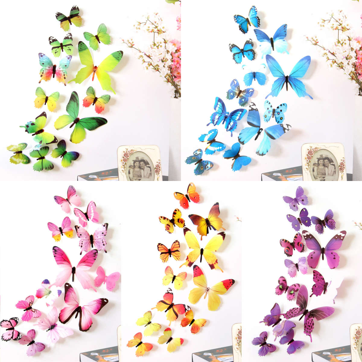 12羽～蝶の立体ステッカー 選べる5色 旅立ちや飛躍の場でのデコレーションに 壁 飾り 結婚式 卒業式
