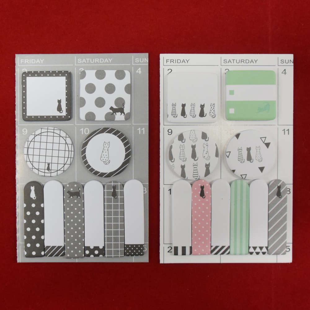 単品 四角・丸・細長の3タイプのセット。A6の手帳にはさめる台紙もセット。 おしゃれ かわいい 猫 予定表 計画表 ふせん