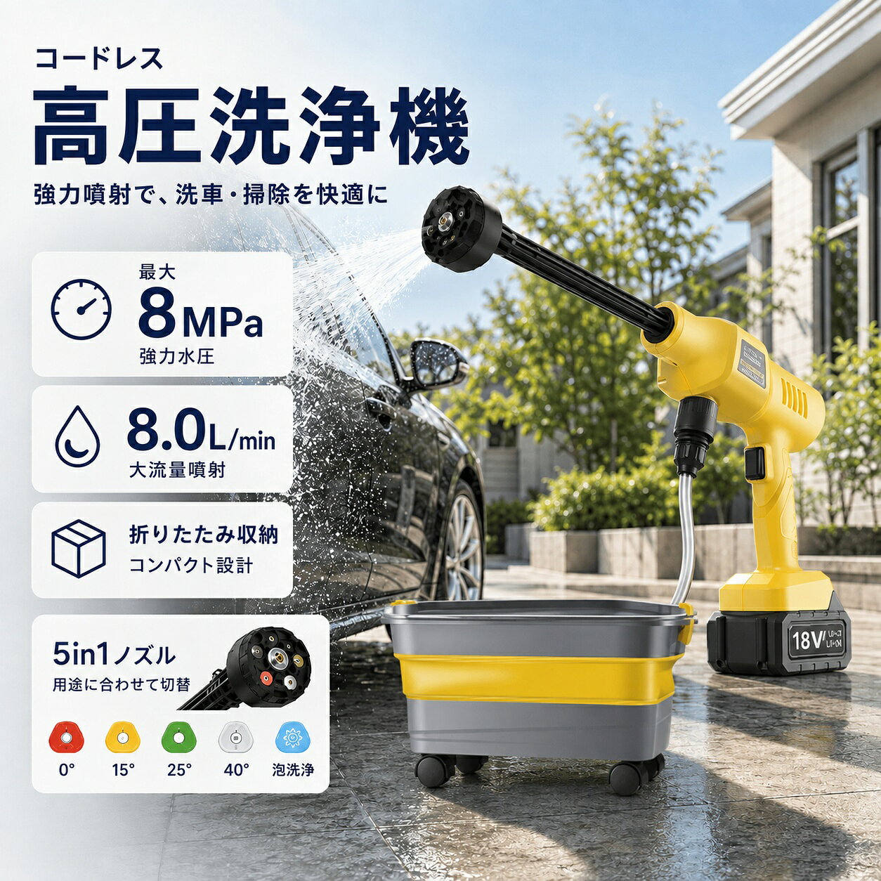 楽天市場】G-KiKi 高圧洗浄機 コードレス 充電式 8MPaの通販