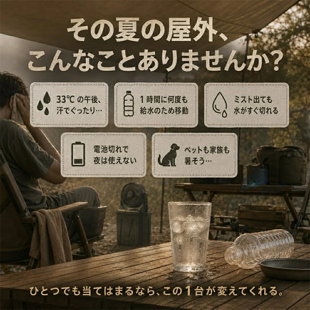 【加湿・常夜灯・20000mAh】 アウトドア 扇風機 キャンプ ミストファン 冷風機 充...