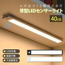 薄型 センサーライト 【40cm】LED 薄型ライト USB充電式 人感センサー ライト マグネット 自動消灯 ライト 壁掛け照明 工事不要 室内 屋内 夜間ライト 足元灯 玄関 照明 フットライト【1005】