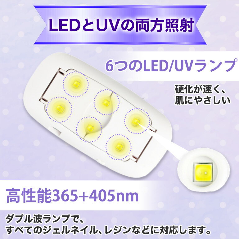 【10時まで注文当日発送】UVLEDネイルライト 6Wライト ネイル ジェルネイル ネイルアート UVレジン 高速硬化 ハンドメイド 軽量 スリム 手芸 アクセサリー作成 デコ UV・LEDライト ネイルライト ネイルランプ コンパクト フットネイル可