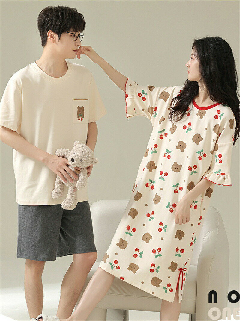 ギフト おしゃれ カップル 上下セット 半袖 夏 男女2着 ペア パジャマ セット 春夏 レディース メンズ ルームウェア パジャマ ワンピース 綿 ペアパジャマ ペア 結婚祝い プレゼント スウェット 部屋着 パジャマ カップル お揃い プレゼント クマ 可愛い 送料無料