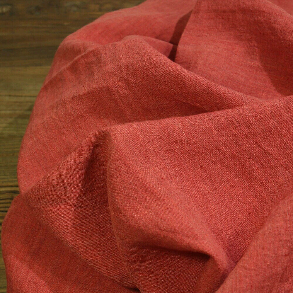 135cm幅 90cm単位 生地 布 布地 色織り生地 リネン生地 きじ ぬの 手作り生地 裁縫 DIY用生地 手芸用 ハンドメイド向け 亜麻 42番手 ウォッシュ加工 水洗い加工 無地 オレンジレッド 楽天海外通販 送料無料