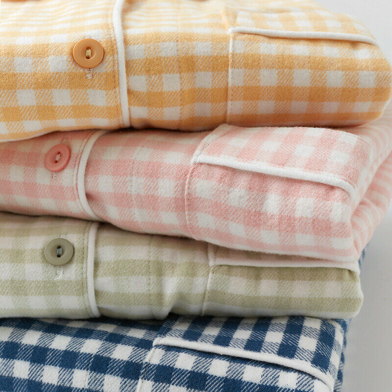 パジャマ レディース メンズ 春秋冬 起毛加工 ブラッシング加工 パイル生地 綿100% カップルセット 大きいサイズ 長袖パジャマ ルームウェア ゆったり セットアップ 上下セット 長袖シャツ+ロングパンツ 胸ポケット チェック イエロー ピンク グリーン楽天海外通販 送料無料