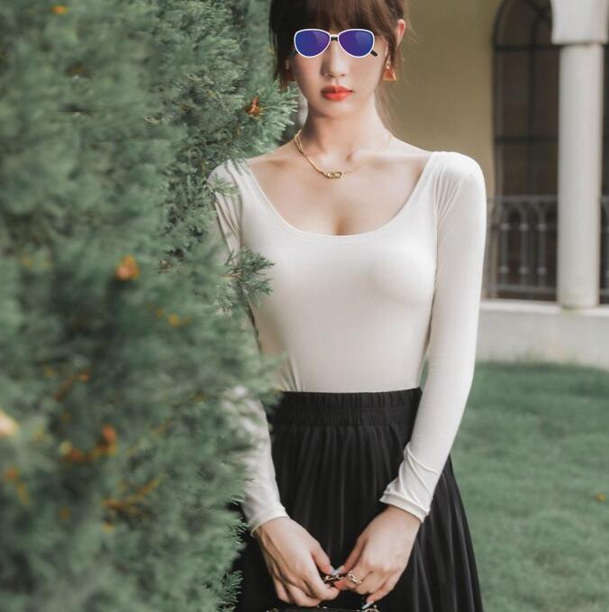 ボディスーツ 長袖 Uネック 薄手 保温 自発熱 インナー 上着 レディース ファッション 送料無料