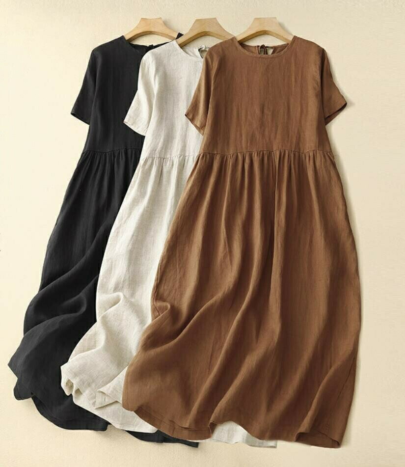 ワンピース レディース 半袖 綿麻 ゆったり 大きいサイズ M-2XL 体型カバー 涼しい ロングワンピース ..