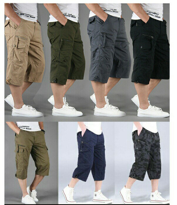 カーゴパンツ メンズ クロップド 7分丈 ミリタリーパンツ 作業ズボン カジュアル おしゃれ ゆったりワークパンツ イージーパンツ 迷彩柄 夏 送料無料