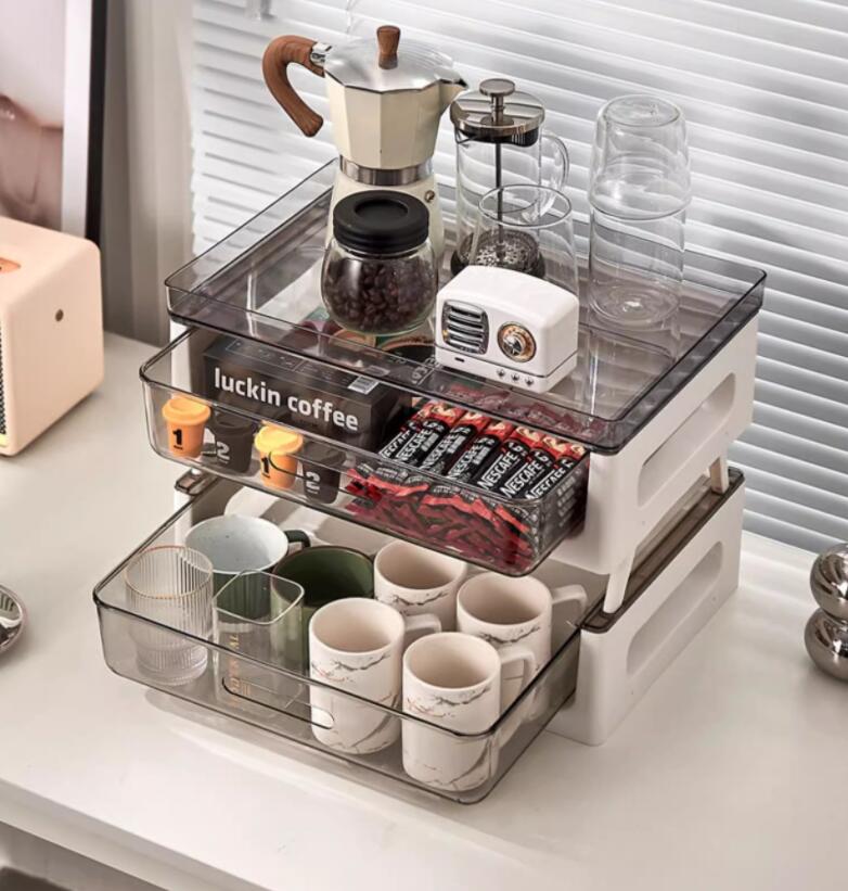 引き出し 卓上収納ケース 収納ボックス コップラック ラック キッチンボックス 食器ラック 水筒 2段 3..