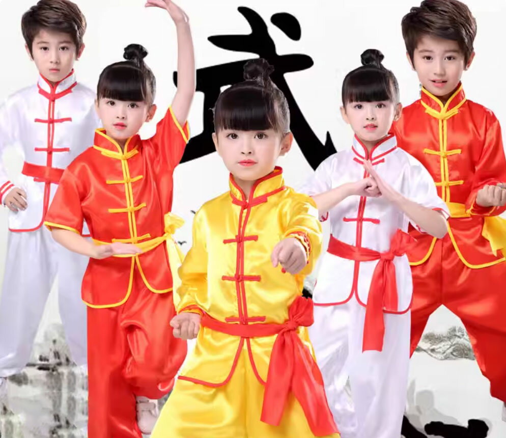 子供ダンス衣装 男女兼用 子供武術服 カンフー衣装 無地 半袖/長袖2タイプ武術 ベルト付き 子供ダンス衣装 太極拳 ウエア ロングパンツ 太極拳服 団体服 ス...