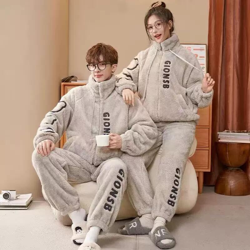 パジャマ 上下セット フランネル もこもこ フード付き ルームウェア カップル ペア パジャマ 秋冬 長袖 冬 部屋着 かわいい 寝巻き 大きいサイズ 送料無...