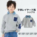 キッズ トップス 男の子 女の子 重ね着風 長袖 レイヤード風 パーカ 90-130cm フェイクレイヤード風 トレーナー 子供服 シャツネック 子供用 コート...