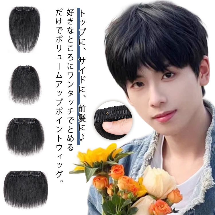 前髪のみ ウイッグ メンズ 人毛 生え際 男性 かつら 自然 ナチュラル カツラ 前髪 黒髪 短髪 ビジネス..