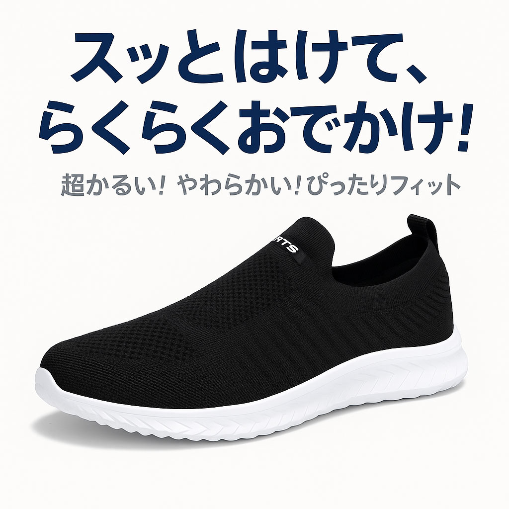 ニットスリッポンメンズレディーススニーカーかんたん着脱通気性立ち仕事通勤シューズ蒸れにくいウォー..