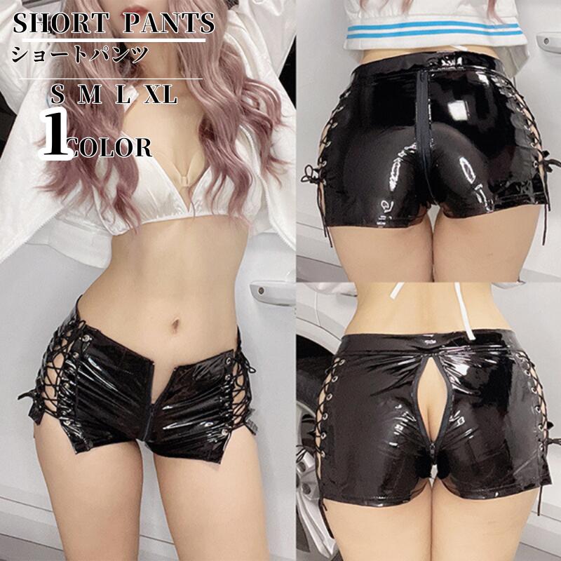 レザーショートパンツPU合皮ホットパンツレディースベルト付き極小ホットパンツクラッシュフェイクレザ..