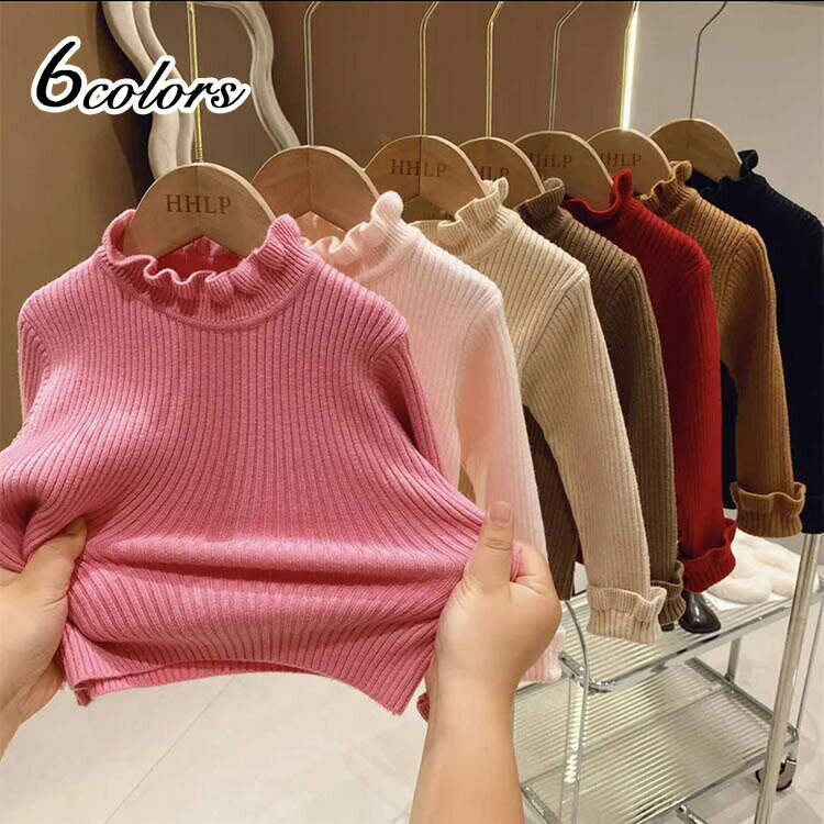 セーターキッズ女の子秋冬子供女の子ハイネックニット子供服リブニットリブタートルニットインナーセータージュニア春秋かわいい