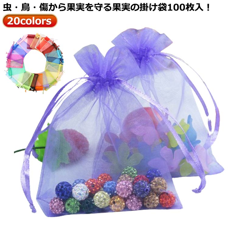 果実袋100枚入果実掛け袋保護ネット防虫ネット害虫予防傷予防鳥よけネット網果実巾着袋果樹袋果物袋フ..