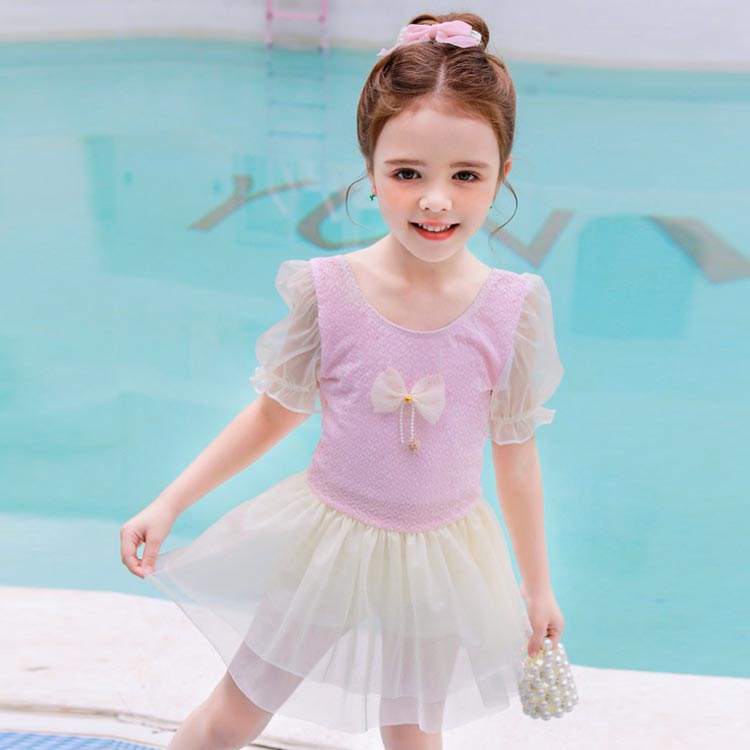 姫系プリンセス水着女の子ワンピースワンピース水着女児子供用キッズ水着ガールズ子供用水着キッズ水着お姫様保育園みずぎボリューム袖スイムウェア海温泉夏旅行SNSブルーピンクパープルML