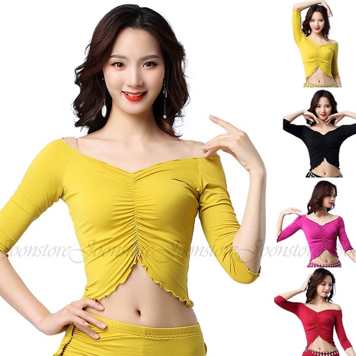 ベリーダンス衣装 トップス 胸元ギャザー トップス ベリーダンス 衣装 レッスン着 練習着 ヨガウェア ..