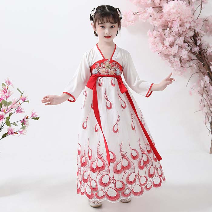 子供 漢服 ドレス 女の子 チャイナ服 ワンピース キッズ 中華服 花刺繍 チャイナドレス 女の子 かわい..