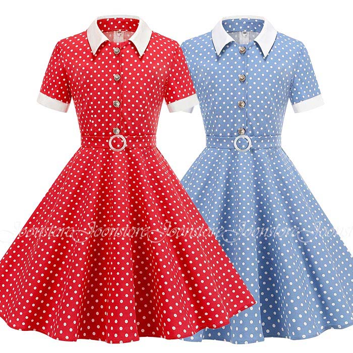 Dresses - 子供 半袖ワンピース かわいい ドット柄 水玉 ワンピース 女の子 レトロドレス レトロワンピース 110cm 120 130 140 150cm 可愛い フレアワンピース 膝丈 イベント ステージ衣装 舞台お揃い 団服 演出服 ダンス発表会 コスプレ衣装 女の子 ダンス衣装