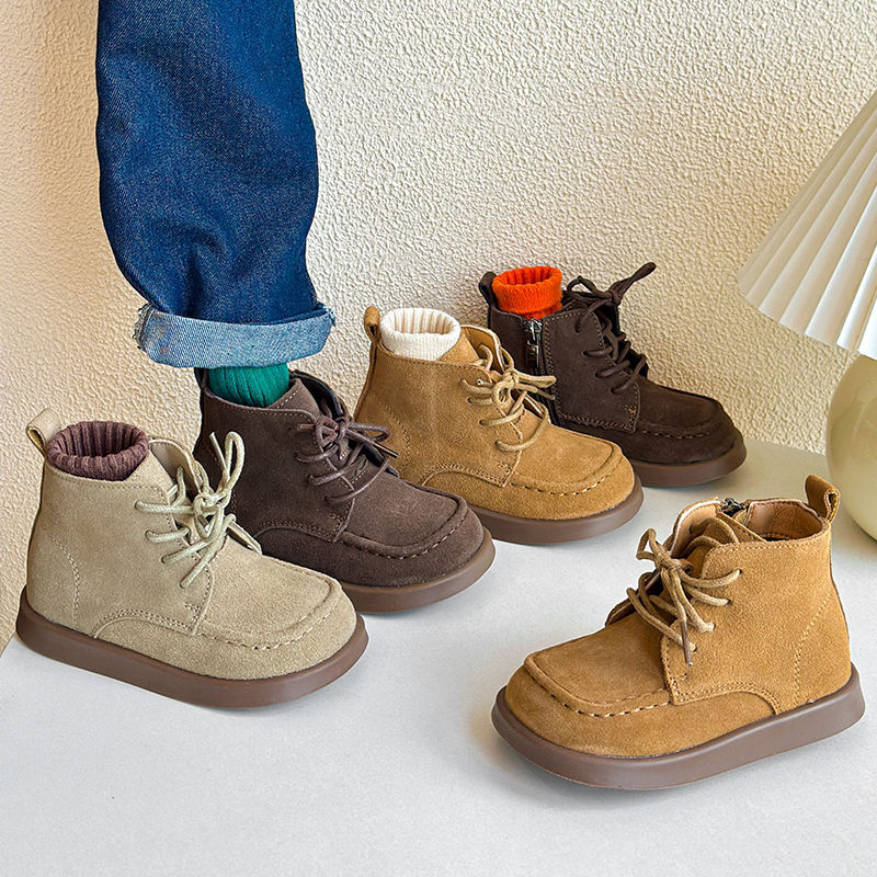 子供靴 ショートブーツ スエード調 キッズ モカシン ベビーシューズ レースアップ フォーマルシューズ ..