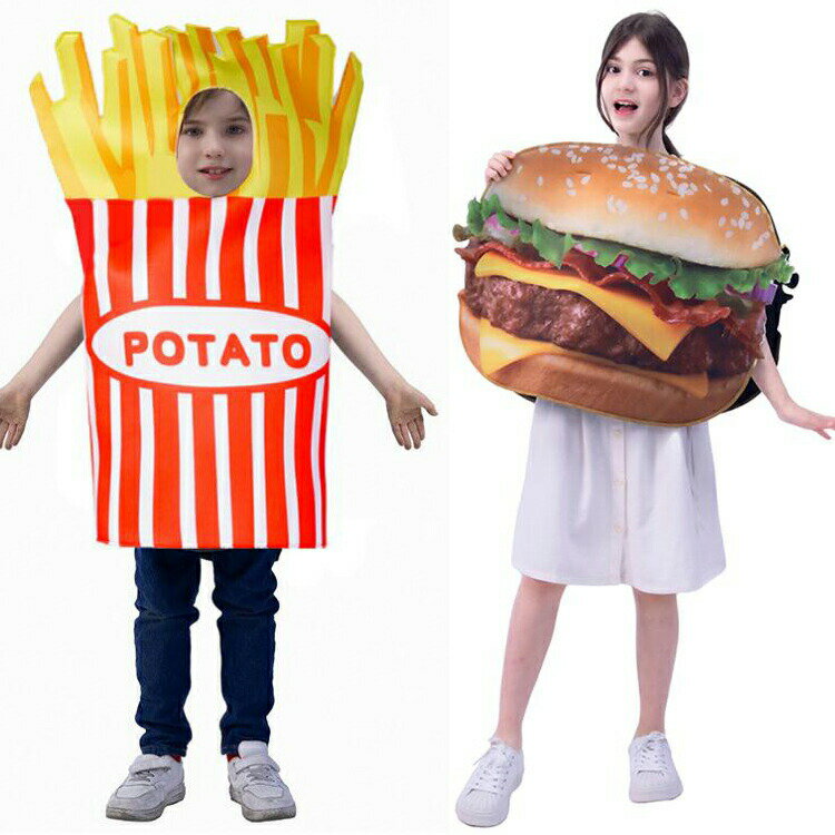 ハロウィン衣装 フライドポテト ハンバーガー コスチューム レディース メンズ キッズ 親子服 大人用 ..