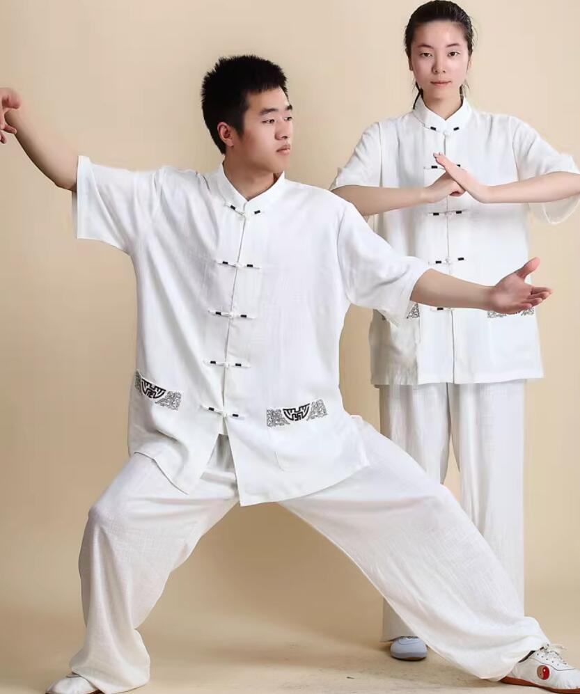 2点セット/男女兼用 ウェア/中袖/上着/パンツ/武術表演服 太極拳服 サテン 演舞チャイナ服 ラッピング カンフーパンツ コスプレ 衣装 発表会 スポーツ 武...