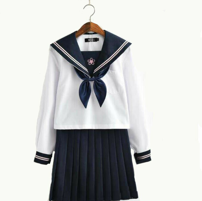 3点セット/S/M/L/XL/セーラー服/長袖/制服/学生/　ユニフォーム JK系　スカート＋上着＋蝶ネクタイ　上..