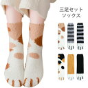【マラソン期間最大10%OFFクーポン&P2倍】【送料無料】三足セットソックス レディース ソックス 三足入りセット 靴下 ショートソックス 猫足 もこもこ 可...