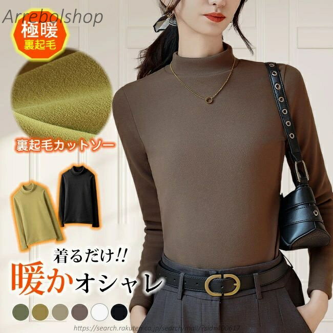 【送料無料】体感+5℃ 裏起毛インナー 6色対応 長袖 ハイネック カットソー あったか ポカポカ 極暖 冷えとり レディース 防寒 ルームウェア シャツ 大きいサイズ オフィス