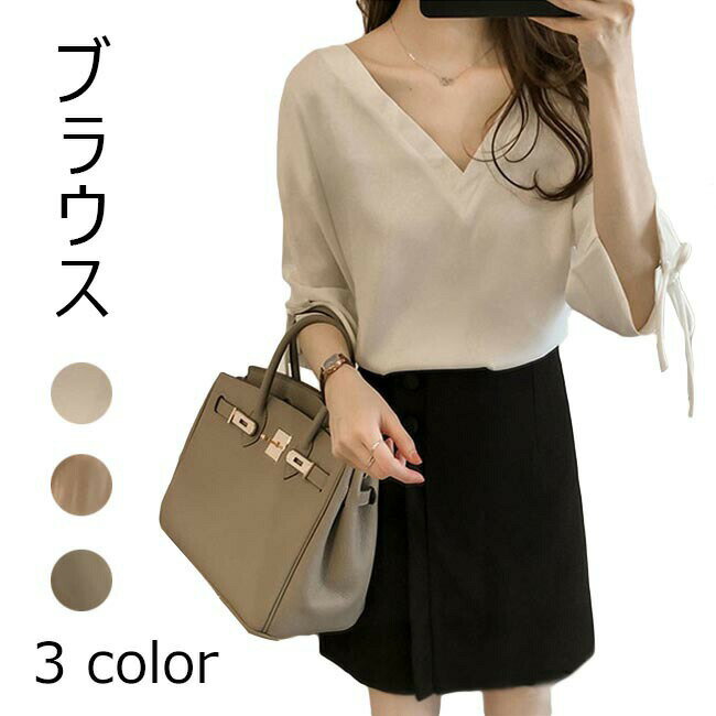 ブラウスレディースリボンシフォン春...
