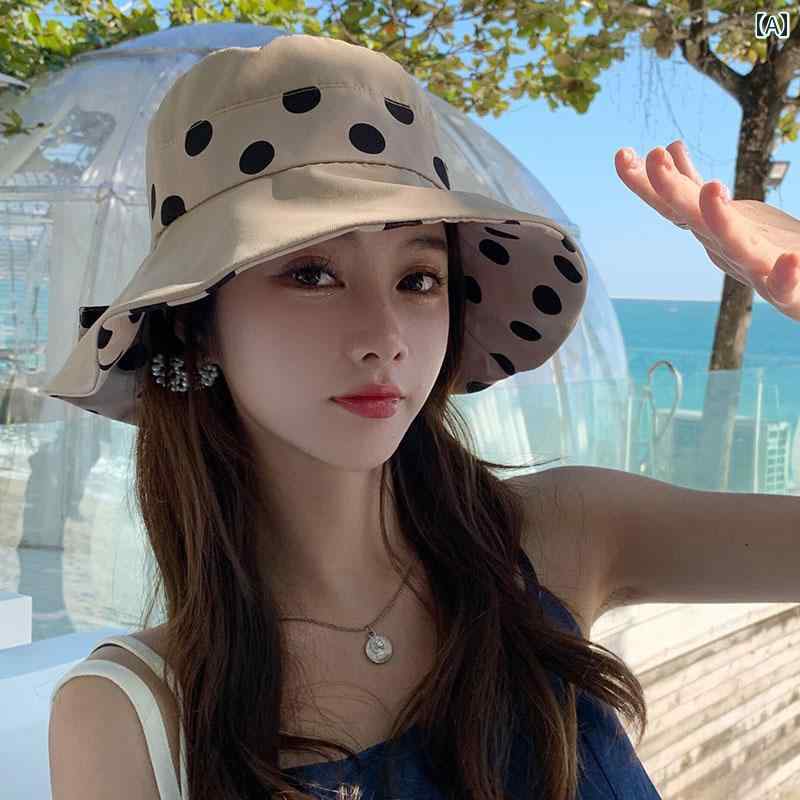 漁師の 帽子の 女性の 夏 韓国 スタイル トレンディな 屋外 水玉 サンハット 和風 水玉 盆地 帽子 折りたたみ 休日 日よけ 帽子