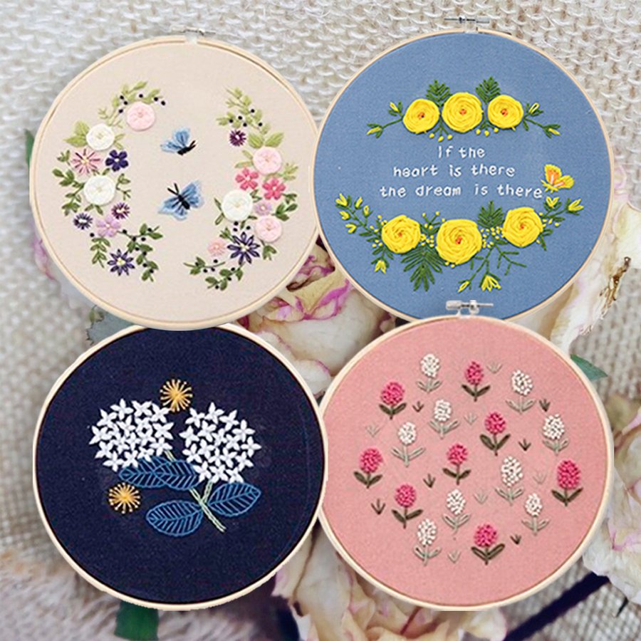 刺繍キット 初心者 図案 花柄 バラ 手芸キット フランス刺繍 図案印刷 糸 針 DIY サンプラー 刺繍枠 ツール付き 上級者 日本語説明書 やり方 簡単 立体パンジーの花柄 手作り 即日出荷 送料無料