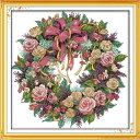 クロスステッチ 図案 刺繍キット 刺繍 花の輪2 初心者 図案印刷 指ぬき 糸通し付き 壁アート 壁飾り