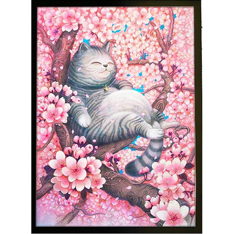 クロスステッチ 図案 刺繍キット 猫と桜 桜ねこ ねこちゃん 動物 かわいい 図案 送料無料 初心者向け やり方簡単 布地図柄印刷 刺繍糸 刺繍アート
