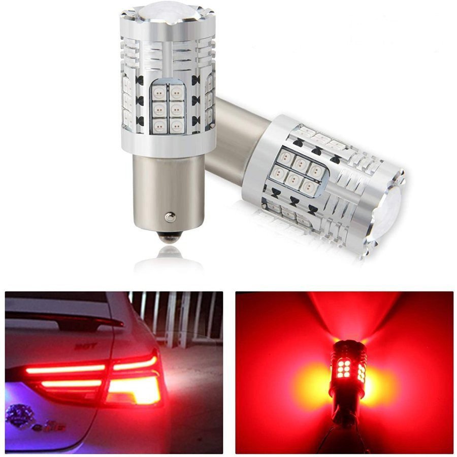 T20シングル LED ブレーキランプ テールランプ バルブ T20 7440 シングル球 ストップランプ レッド 赤 側面30SMD+正面レンズ6SMD DC9-50V プロジェクターレンズ付き ポン付け 無極性 一年保証 2個入り