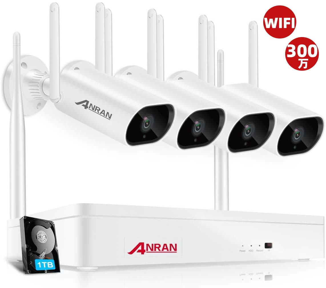 ANRAN 防犯カメラ ワイヤレス 屋外 工事不要 4台セット 300万画素 1TBHDD 増設可 wifi 家庭用 業務用 音声録画 遠隔監視 動体検知 暗視撮影 工事不要 ネットワークカメラ 防犯カメラセット 監視カメラ 技適認証済み 一年保証 an001