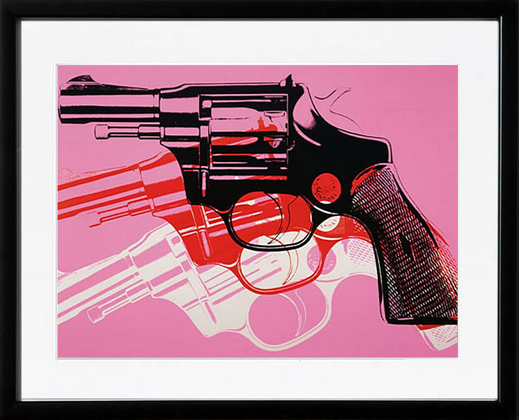 アンディ・ウォーホル ポスター 作品 猫 マリリン モンロー 花 キャンベルスープ 絵画 絵 複製画 版画 リトグラフ シルクスクリーン アートパネル ポップ アート インテリア フレーム付き 北欧 おしゃれアンディ・ウォーホル Gun, c.1981-82 (black, white, red on pink)