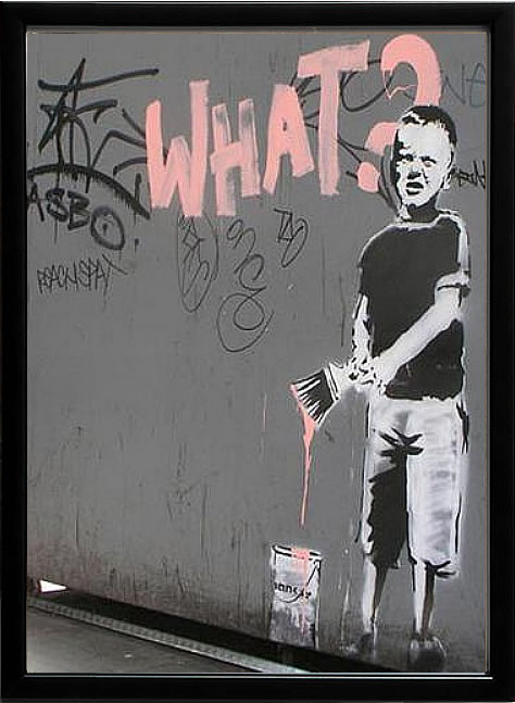 バンクシー 絵 絵画 アートパネル アート ポスター 版画 複製画 シルク スクリーン リトグラフ 作品 販売 風船と少女 ポップ アート 抽象画 アートフレーム インテリア フレーム付き 壁掛け 北欧 おしゃれバンクシー What?