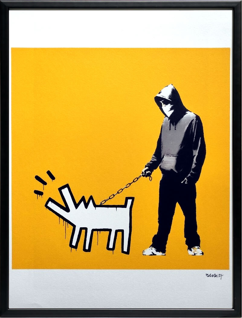 【COA証明書付】バンクシー 絵 絵画 アートパネル アート ポスター 版画 複製画 シルク スクリーン リトグラフ 作品 販売 風船と少女 ポップ アート 抽象画 アートフレーム インテリア フレーム付き 壁掛け 北欧 おしゃれバンクシー Hoodie & Keith Haring Dog