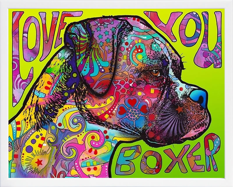 ディーン ルッソ 犬 猫 動物 絵画 ポスター アートパネル アートポスター ポップ アート 絵 複製画 版画 抽象画 作品 リトグラフ シルクスクリーン アートフレーム インテリア フレーム付き 壁掛け 北欧 おしゃれディーン・ルッソ Love You Boxer