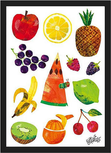 エリックカール ポスター グッズ はらぺこあおむし 絵画 絵 複製画 版画 作品 リトグラフ シルクスクリーン アートパネル アートポスター アートフレーム ナチュラル インテリア フレーム付き 壁掛け 北欧 おしゃれエリック・カール with フルーツ