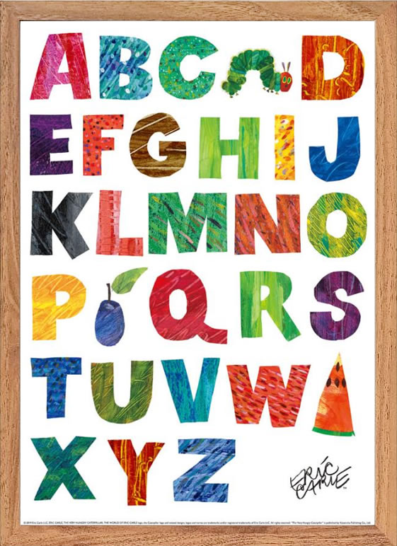 エリックカール ポスター グッズ はらぺこあおむし 絵画 絵 複製画 版画 作品 リトグラフ シルクスクリーン アートパネル アートポスター アートフレーム ナチュラル インテリア フレーム付き 壁掛け 北欧 おしゃれエリック・カール アルファベット