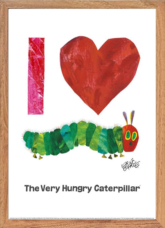 エリックカール ポスター グッズ はらぺこあおむし 絵画 絵 複製画 版画 作品 リトグラフ シルクスクリーン アートパネル アートポスター アートフレーム ナチュラル インテリア フレーム付き 壁掛け 北欧 おしゃれエリック・カール I Love Caterpillar
