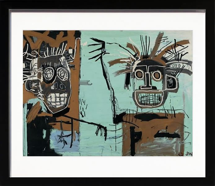 バスキア絵画 ポスター アートパネル アートポスター ポップ アート 絵 複製画 版画 抽象画 作品 リトグラフ シルクスクリーン アートフレーム インテリア フレーム付き 壁掛け 北欧 おしゃれジャン=ミシェル・バスキア Two HeadsonGold