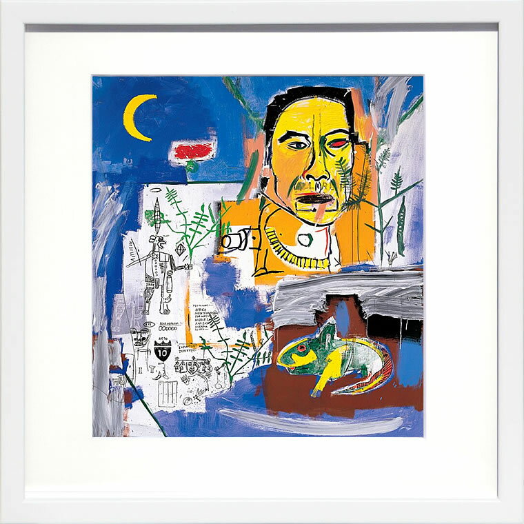 バスキア絵画 ポスター アートパネル アートポスター ポップ アート 絵 複製画 版画 抽象画 作品 リトグラフ シルクスクリーン アートフレーム インテリア フレーム付き 壁掛け 北欧 おしゃれジャン=ミシェル・バスキア Raw Fish,1984